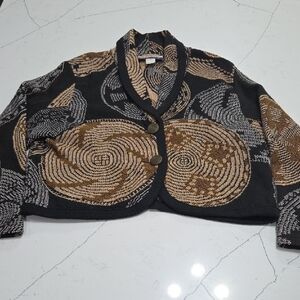 Vintage Unge-potch-ket Elegant Black and Tan Patterned Blazer 100%cotton